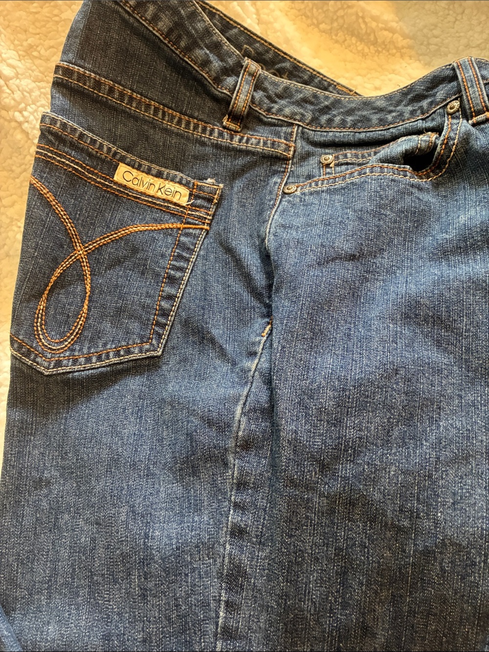 Calvin Klein Dark Blue Denim Jeans with Contrast Stitching